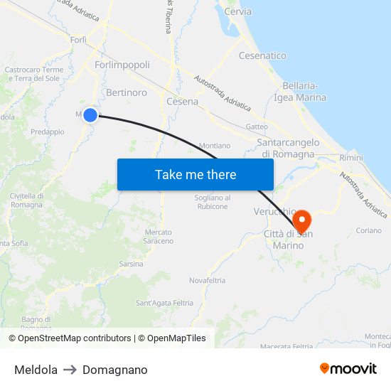 Meldola to Domagnano map