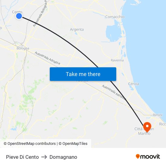 Pieve Di Cento to Domagnano map
