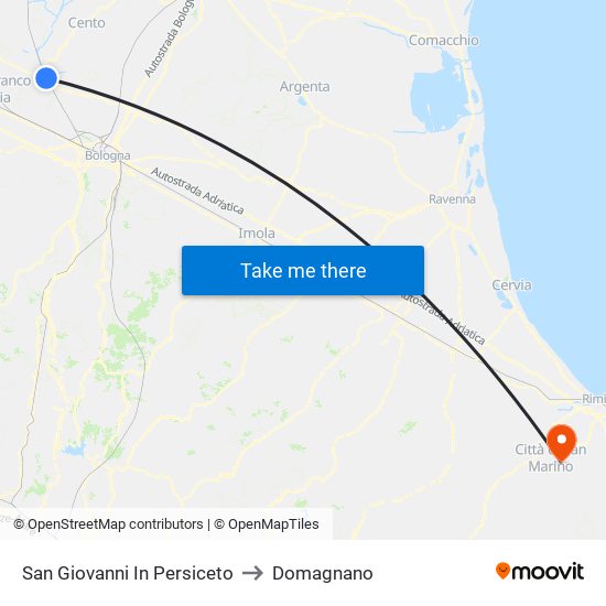 San Giovanni In Persiceto to Domagnano map