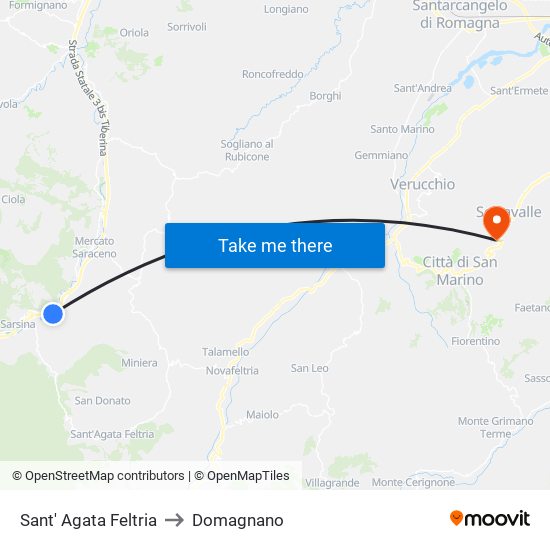 Sant' Agata Feltria to Domagnano map