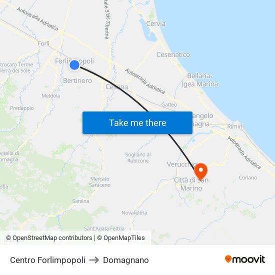Centro Forlimpopoli to Domagnano map