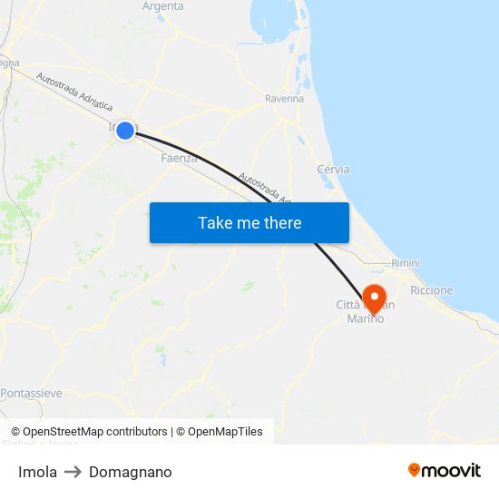 Imola to Domagnano map