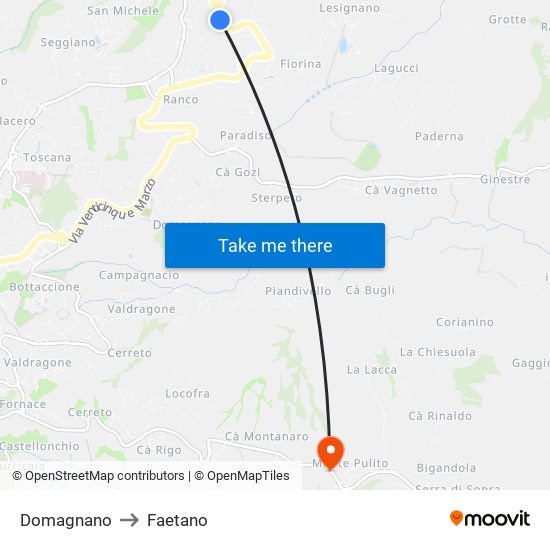 Domagnano to Faetano map