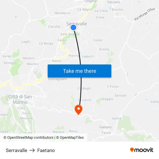 Serravalle to Faetano map