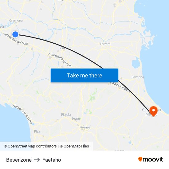Besenzone to Faetano map