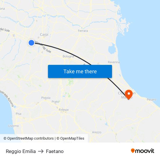 Reggio Emilia to Faetano map