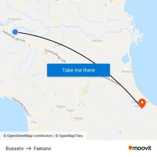 Busseto to Faetano map