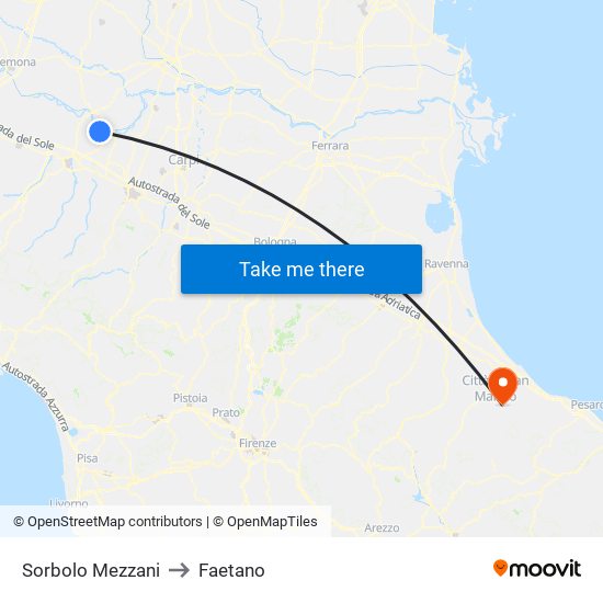 Sorbolo Mezzani to Faetano map