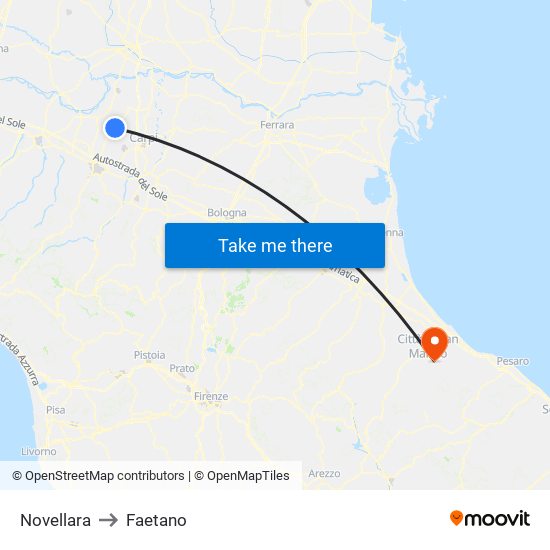 Novellara to Faetano map