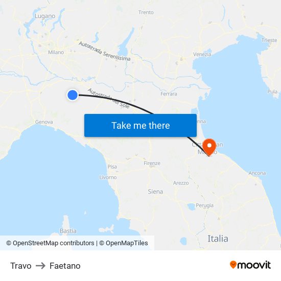 Travo to Faetano map