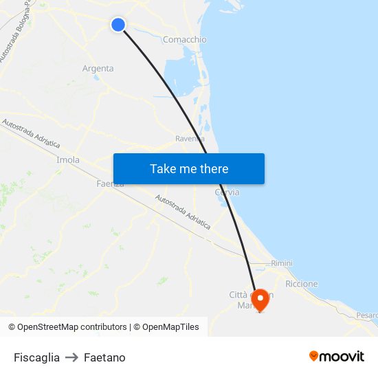 Fiscaglia to Faetano map