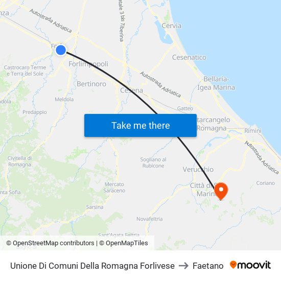 Unione Di Comuni Della Romagna Forlivese to Faetano map