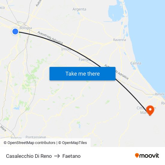 Casalecchio Di Reno to Faetano map
