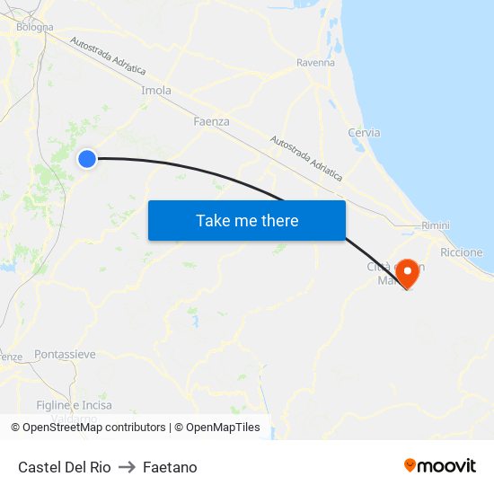 Castel Del Rio to Faetano map