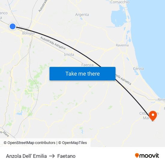 Anzola Dell' Emilia to Faetano map