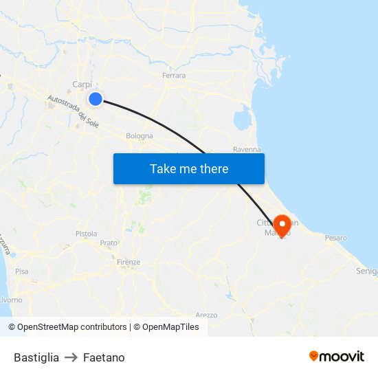 Bastiglia to Faetano map