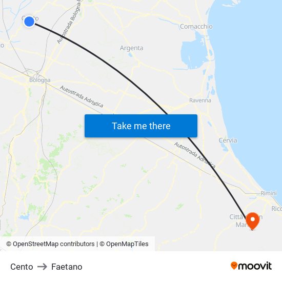 Cento to Faetano map