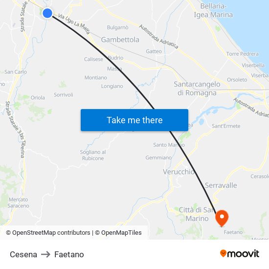 Cesena to Faetano map