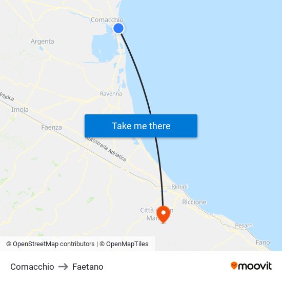 Comacchio to Faetano map