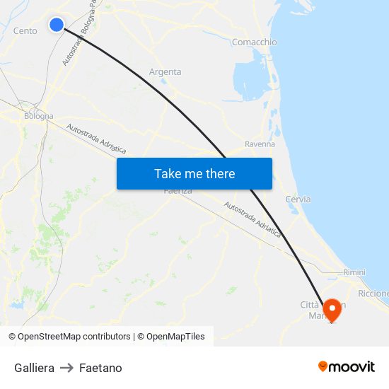 Galliera to Faetano map