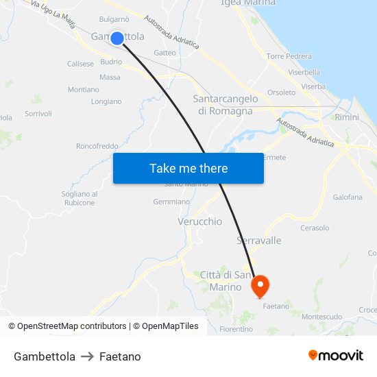 Gambettola to Faetano map
