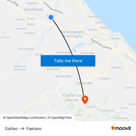Gatteo to Faetano map