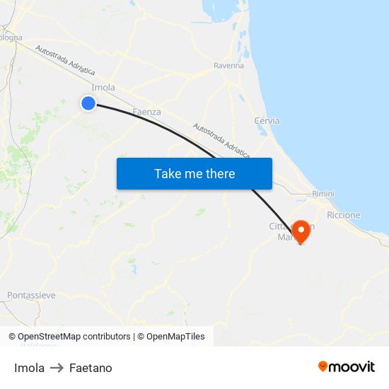 Imola to Faetano map