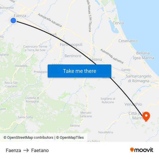 Faenza to Faetano map