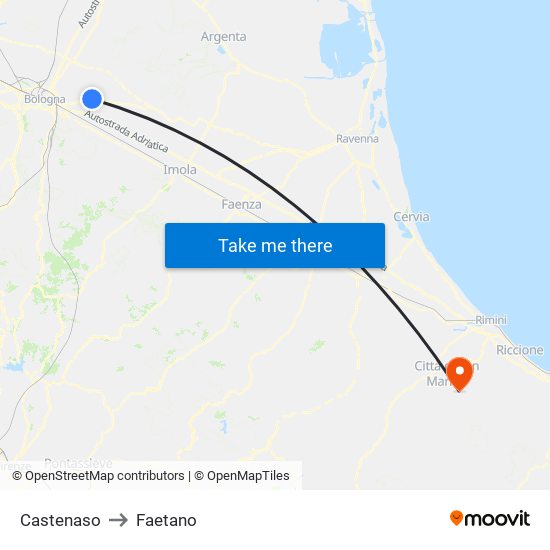 Castenaso to Faetano map