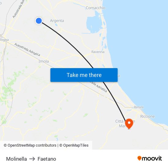 Molinella to Faetano map