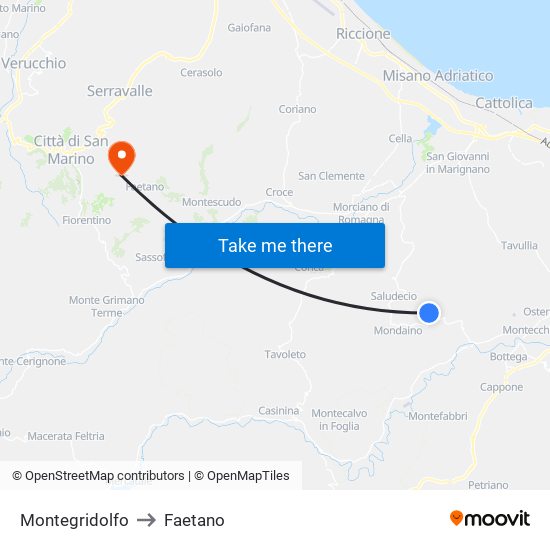 Montegridolfo to Faetano map