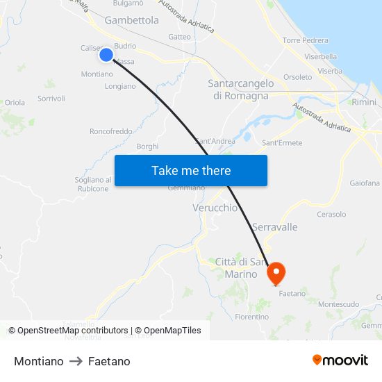 Montiano to Faetano map