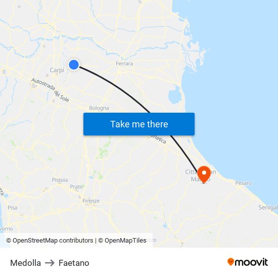 Medolla to Faetano map