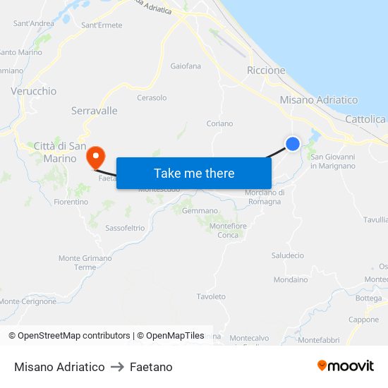 Misano Adriatico to Faetano map