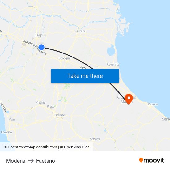 Modena to Faetano map