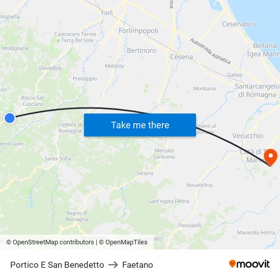 Portico E San Benedetto to Faetano map