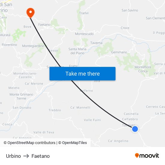 Urbino to Faetano map