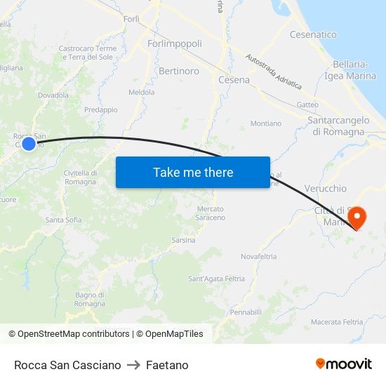 Rocca San Casciano to Faetano map