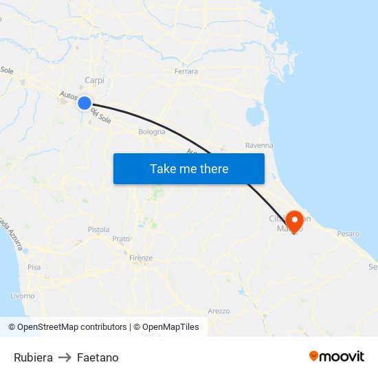Rubiera to Faetano map