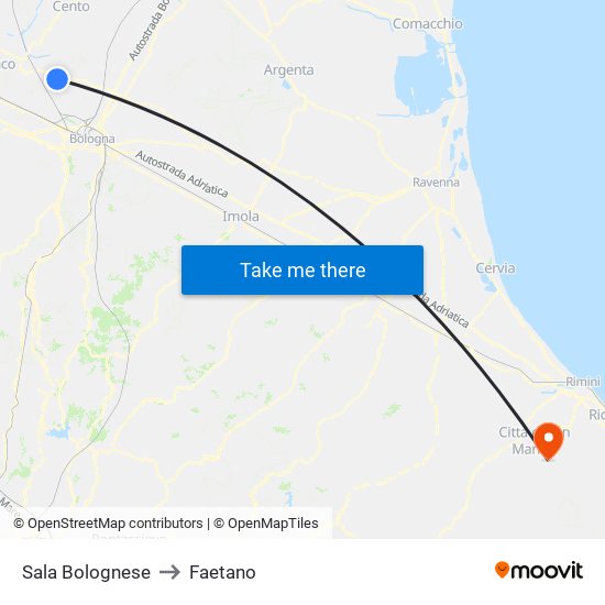 Sala Bolognese to Faetano map
