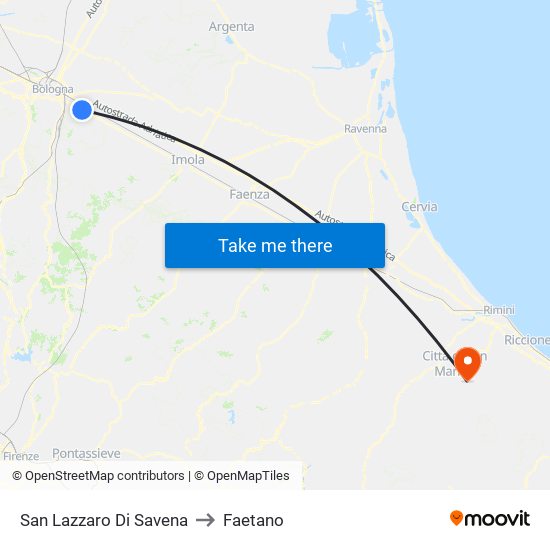 San Lazzaro Di Savena to Faetano map
