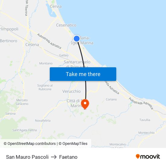 San Mauro Pascoli to Faetano map
