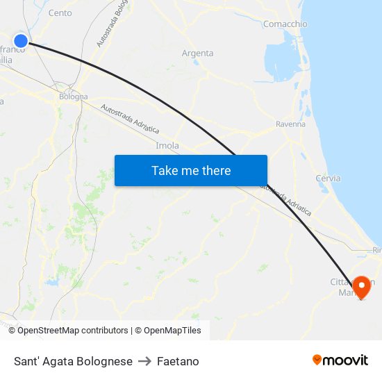 Sant' Agata Bolognese to Faetano map