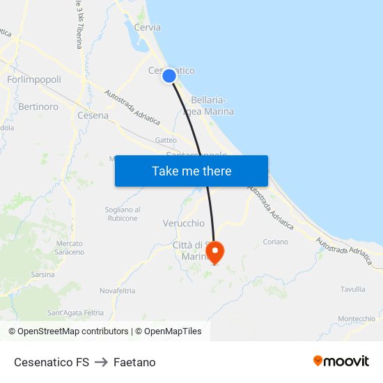 Cesenatico FS to Faetano map