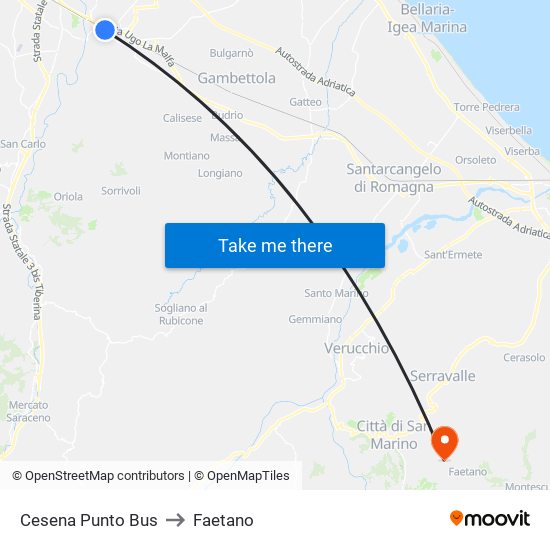 Cesena Punto Bus to Faetano map