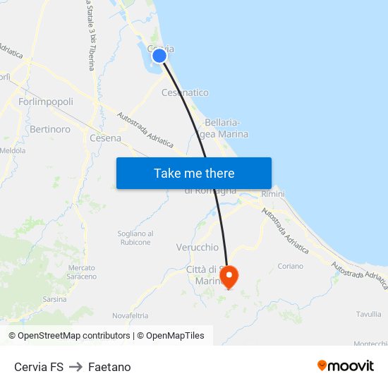 Cervia FS to Faetano map