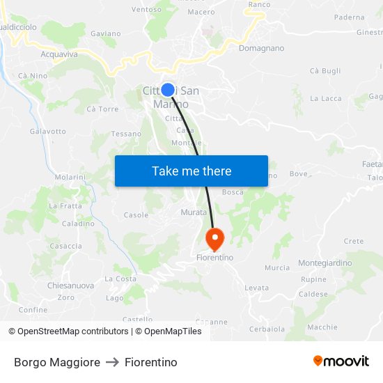 Borgo Maggiore to Fiorentino map