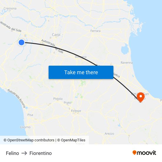 Felino to Fiorentino map