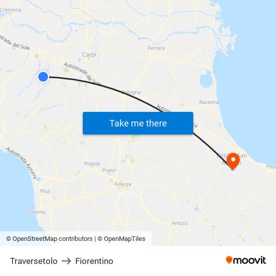 Traversetolo to Fiorentino map