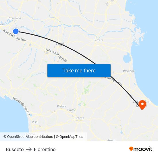 Busseto to Fiorentino map